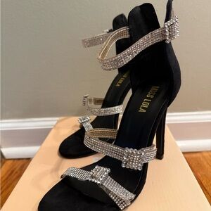 Miss Lola Black and Silver Strappy Heels